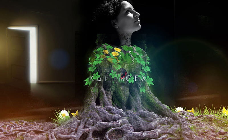 woman-tree-By KarimGFX, karim, susu, susan, mirak, HD wallpaper