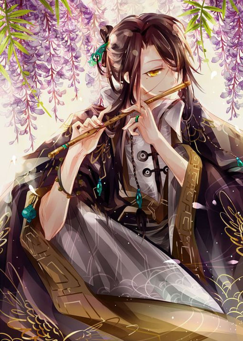 HD wallpaper: anime, flute, white hair, petals | Wallpaper Flare