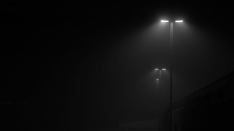 The Lights Light the Way Home, reassuring, glowing, dark, shining, black and white, street lights, lights, HD wallpaper