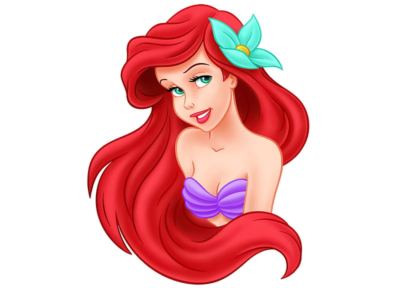 Ariel, little, redhead, mermaid, girl, summer, flower, child, siren, white, disney, blue, HD wallpaper