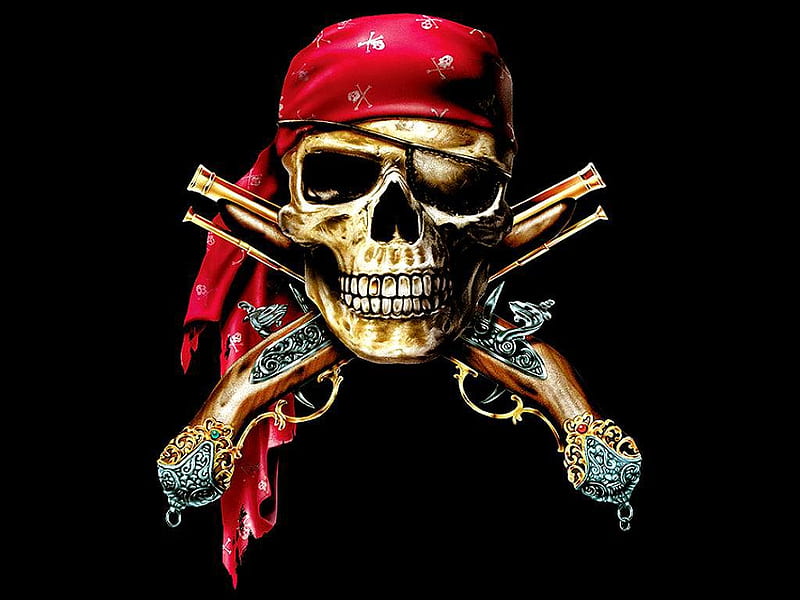 Skull And Pistols, rag, skull, patch, pistols, HD wallpaper