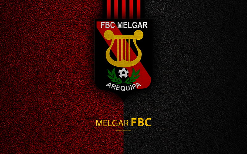 FBC Melgar logo, leather texture, Peruvian football club, emblem, black and red lines, Peruvian Primera Division, Arequipa, Peru, football, HD wallpaper