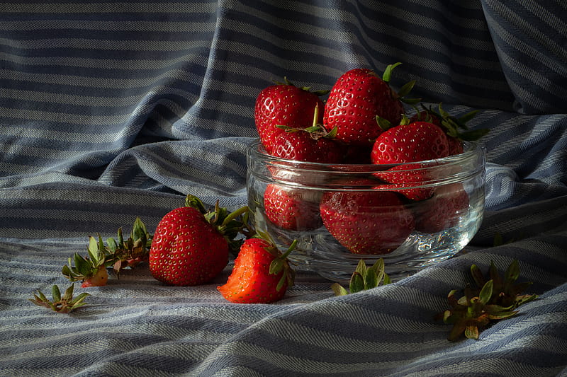 strawberry, berries, ripe, red, bowl, summer, HD wallpaper