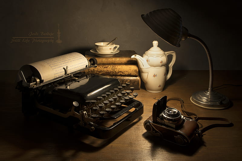 graphy, Still Life, Camera, Cup, Lamp, Teapot, Typewriter, HD wallpaper