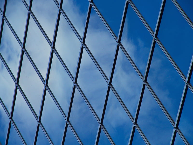 building, windows, glass, lines, facade, blue, HD wallpaper