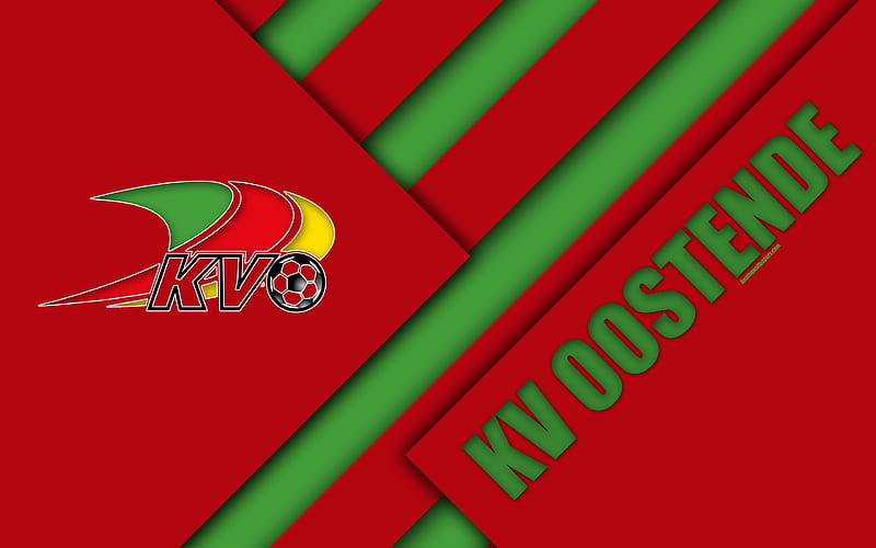KV Oostende Belgian football club, red green abstraction, logo, material design, Ostend, West Flanders, Belgium, football, Jupiler Pro League, HD wallpaper