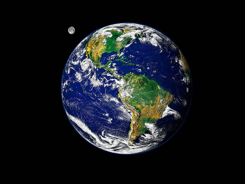 Earth and Moon from space, world, moon, planet, space, earth, HD wallpaper