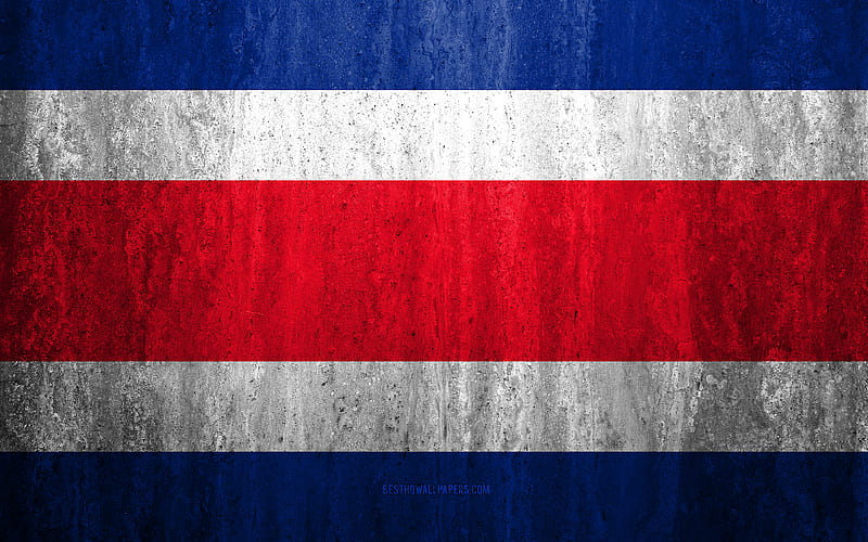 Flag of Costa Rica stone background, grunge flag, North America, Costa Rica flag, grunge art, national symbols, Costa Rica, stone texture, HD wallpaper
