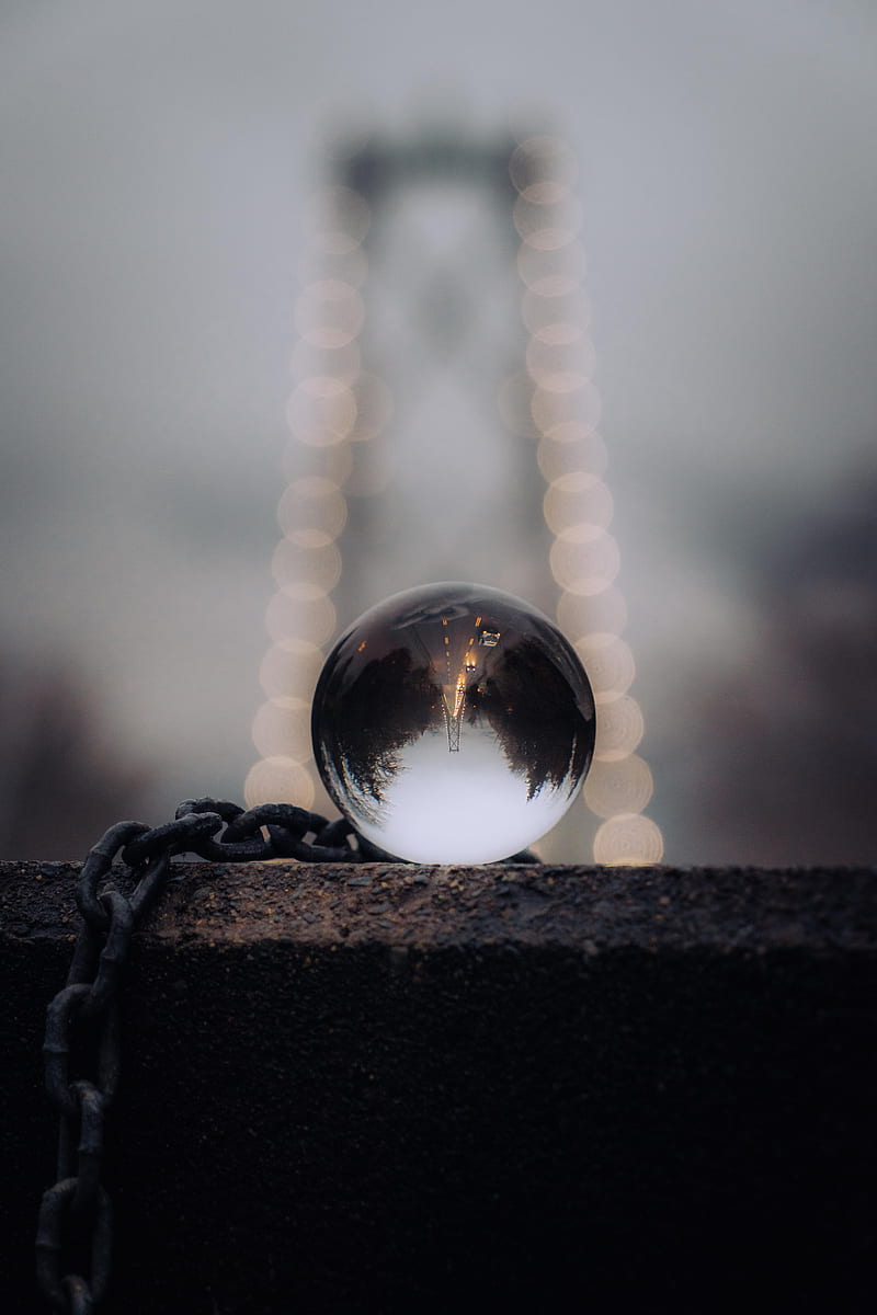 crystal ball, ball, chain, reflection, HD phone wallpaper