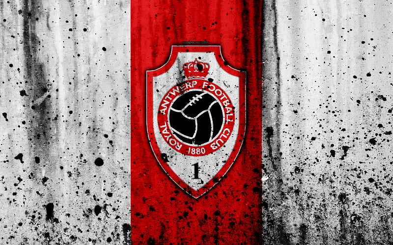 FC Antwerp grunge, ESL Pro League, logo, soccer, football club, Belgium, art, Antwerp, stone texture, Antwerp FC, HD wallpaper