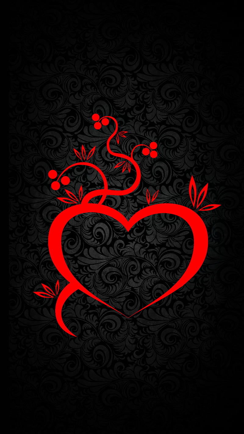 heart, black, coeur, noir, red, rouge, HD phone wallpaper