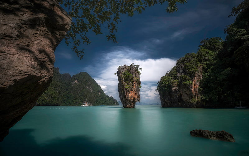 Phang Nga Bay, Khao Phing Kan, James Bond Island, Phuket, tropical islands, bay, Thailand, HD wallpaper