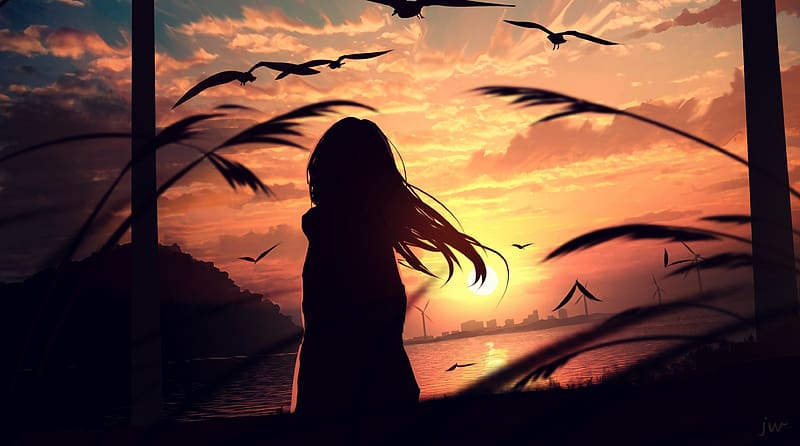 Anime, Sunset, Sky, Girl, HD wallpaper | Peakpx