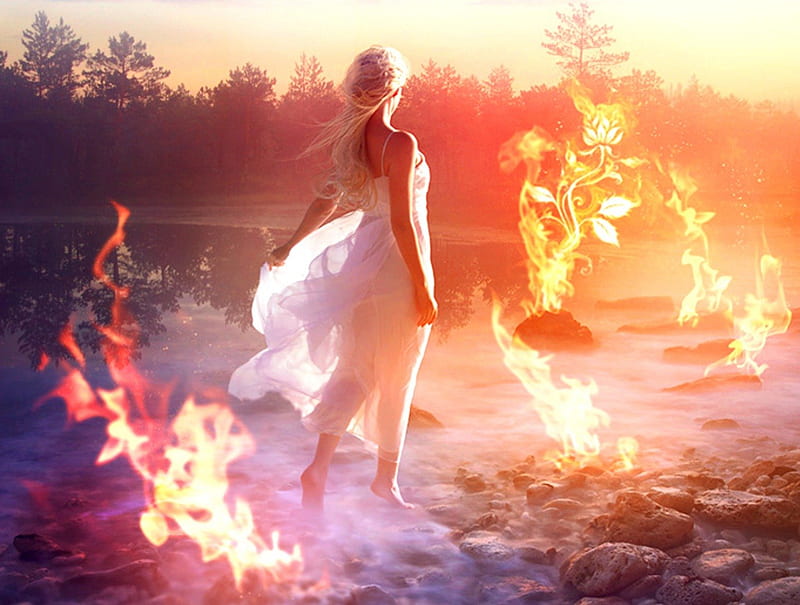 Princess of Fire, rocks, pretty, wonderful, stunning, marvellous, adorable, nice, fantasy, stones, outstanding super, abstract, fire, awesome, great, rose, woods, bonito, woman, sea flame, girls, forest, amazing, fantastic, lake, heat, girl, flames, skyphoenixx1, nature, princess, HD wallpaper