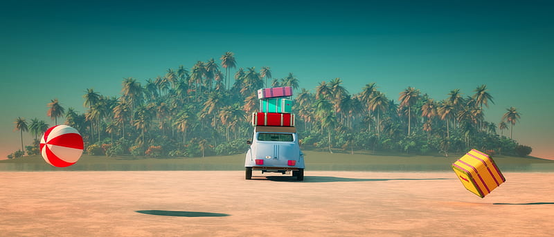 holiday, beach, ball, vara, car, summer, lost, stuff, palm tree, HD ...