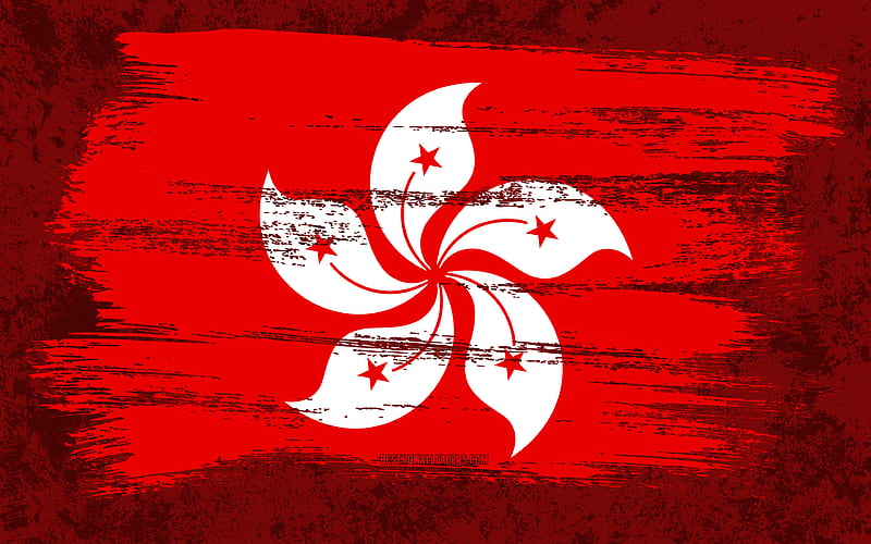 Flag of Hong Kong, grunge flags, Asian countries, national symbols, brush stroke, Hong Kong flag, grunge art, Asia, Hong Kong, HD wallpaper