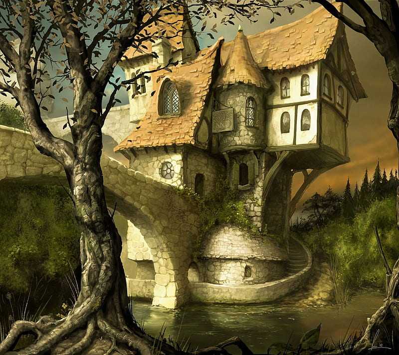 little castle, tree, HD wallpaper