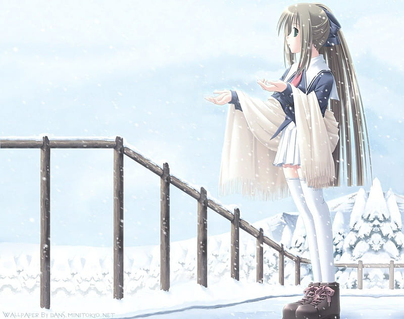 Beautiful Snow Day, cute, Anime, girl, snow, day, bonito, white, HD ...