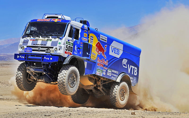 KAMAZ 4326, SUV truck, desert, barkhan, jump, KAMAZ-master, RedBull, Dakar, Rally, HD wallpaper