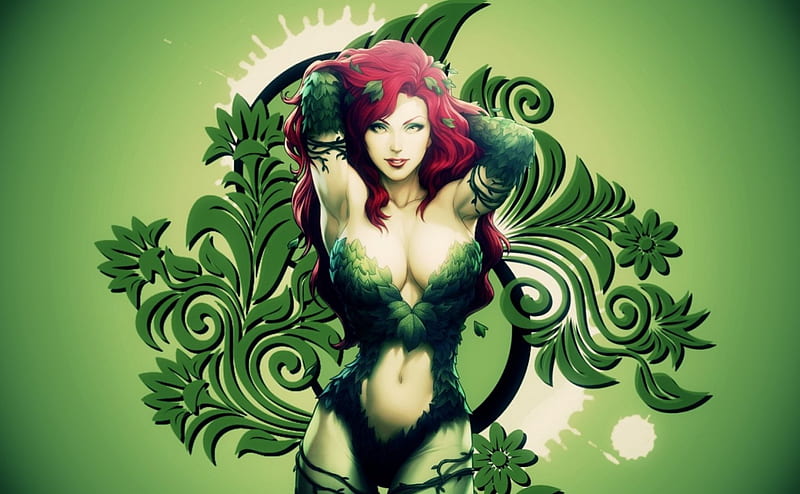 Poison Ivy, art, green, girl, redhead, poison, ivy, sexy, HD wallpaper