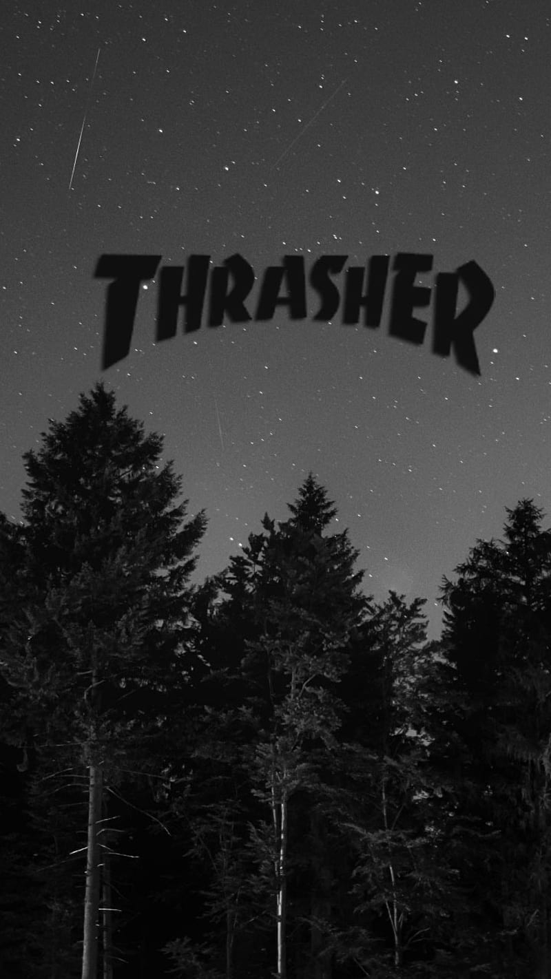 Thrasher Logo, black, black and white, logo, logos, night, preto e branco, sky, space, thrasher, tumblr, white, HD phone wallpaper
