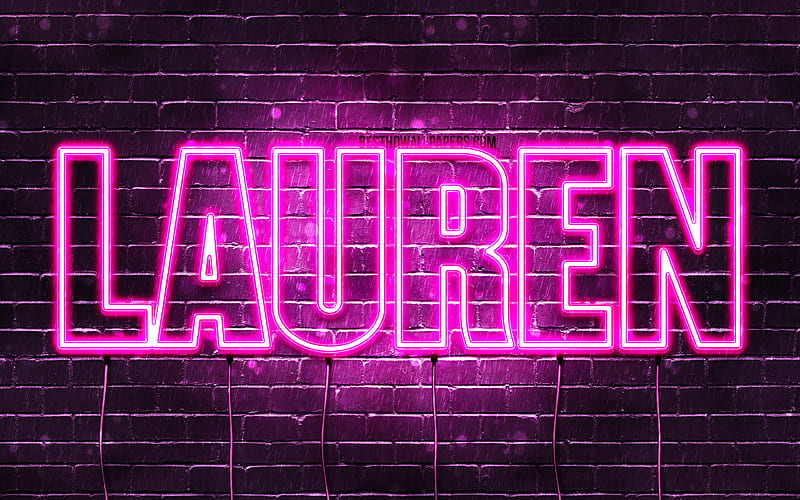 Lauren with names, female names, Lauren name, purple neon lights, horizontal text, with Lauren name, HD wallpaper