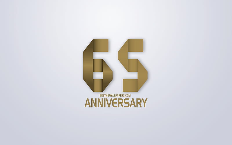 65th Anniversary, Anniversary golden origami Background, creative art, 65 Years Anniversary, gold origami letters, 65th Anniversary sign, Anniversary Background, HD wallpaper