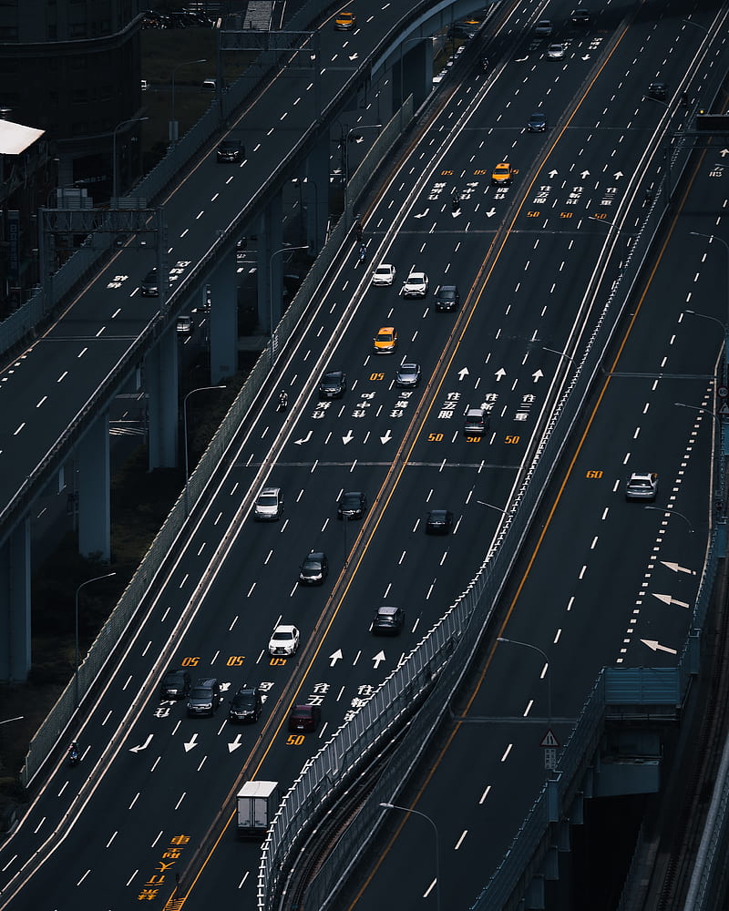 road, carros, city, marking, aerial view, HD phone wallpaper