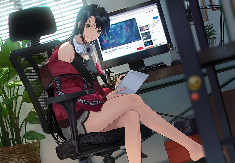 Anime, Original, Girl, Headphones, HD wallpaper