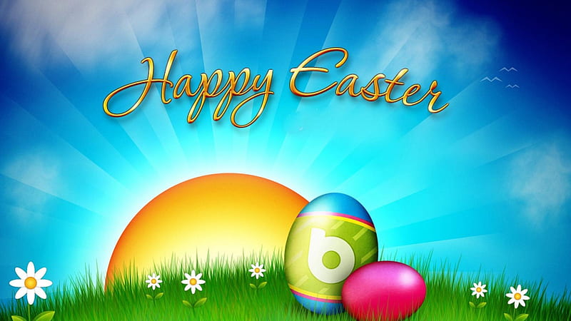 Happy Easter, easter, eges, grass, event, HD wallpaper