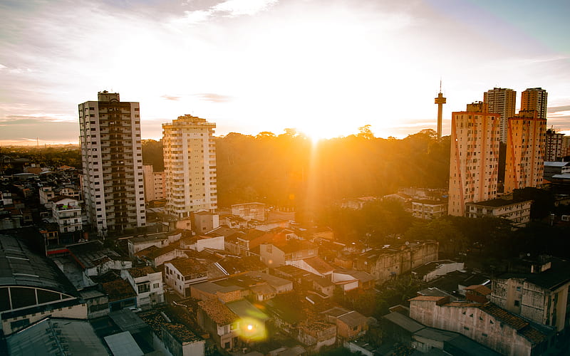 Bird's Eye View Of City During Sunrise, HD wallpaper