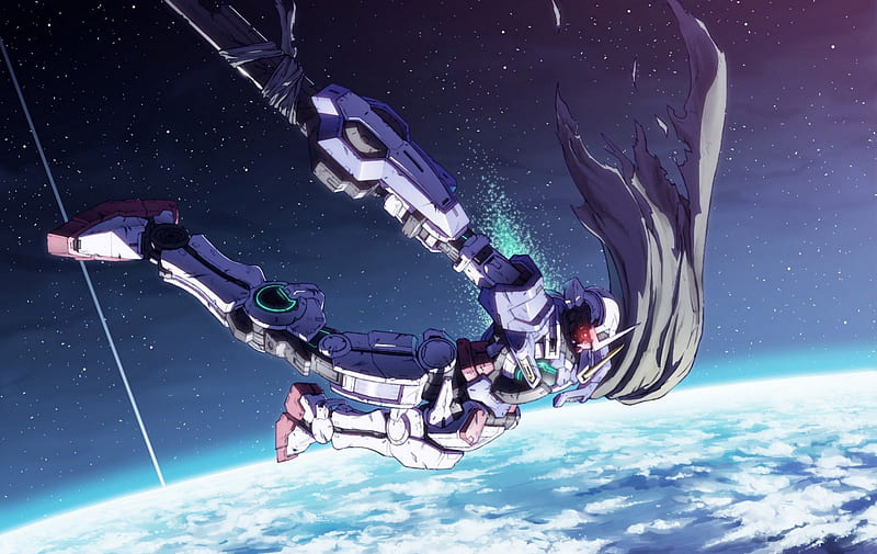 00 Gundam Exia, exia, space, earth, robot, blue, 00 gundam, HD wallpaper