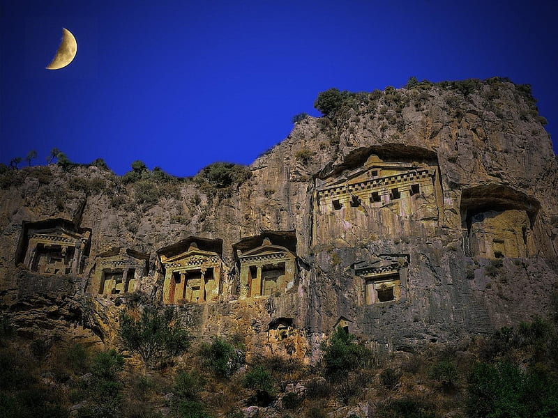 Kaunos Tumbas en las rocas Dalyan,Turkey, rocas, king, dalyan, tumbas, turkey, toms, kaunos, HD wallpaper
