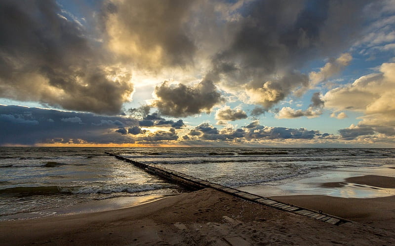 Baltic Sea by Jurmalciems, Latvia, beach, Latvia, clouds, sea, HD wallpaper