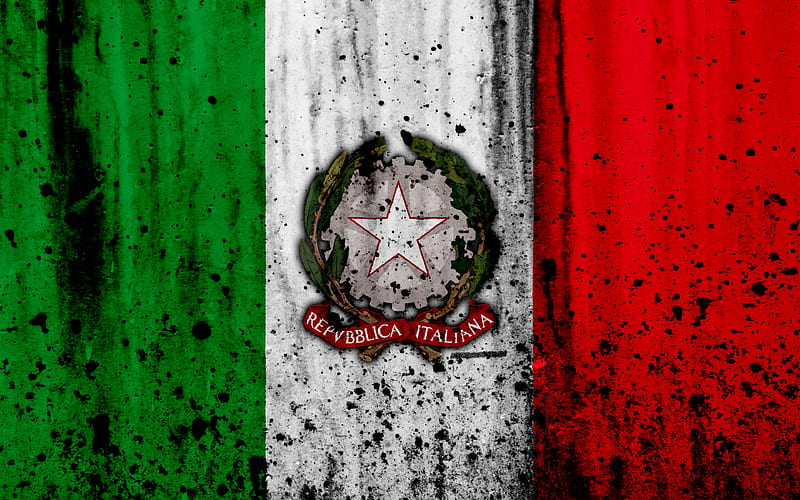 Italian flag grunge, flag of Italy, Europe, Italy, national symbolism, coat of arms of Italy, Italian coat of arms, HD wallpaper