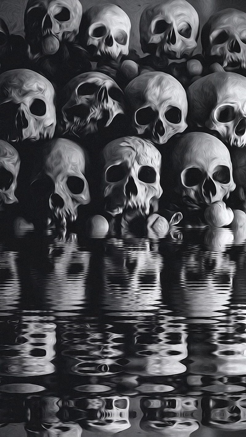 Reflecting skulls, Skull, bone, bones, gloomy, horror, reflection, spooky, water, HD phone wallpaper