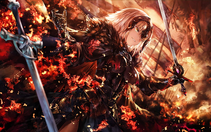 Joan of Arc, fire flames, TYPE-MOON, Fate Grand Order, battle, manga, Jeanne d Arc, Alter, Fate Apocrypha, Fate Series, HD wallpaper