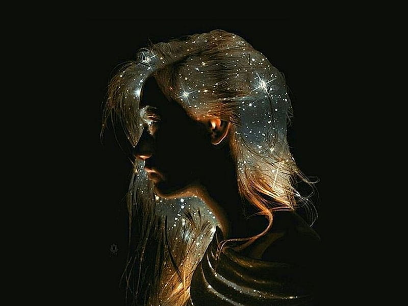 Starry Hair, surreal creative art, the WOW factor, Art Lovers Network, etheral women, color on black, women are special, album, female trendsetters, HD wallpaper