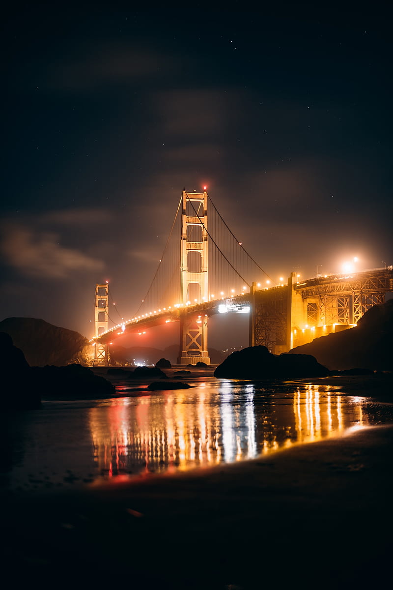 bridge, night, glow, architecture, HD phone wallpaper