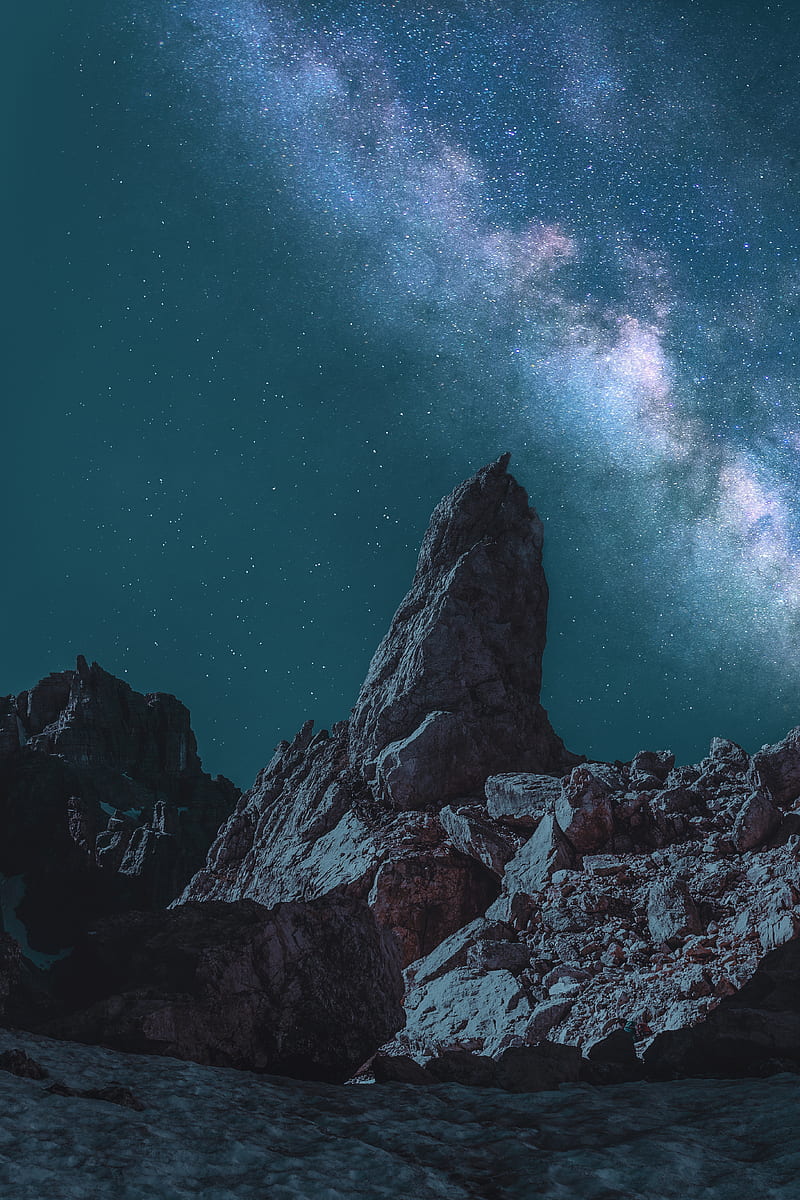 Brown Monolith Under Teal and Gray Milky Way, HD phone wallpaper