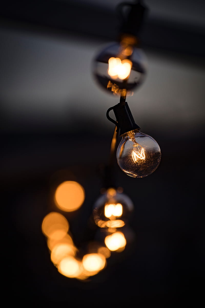 light bulb, garland, light, blur, HD phone wallpaper