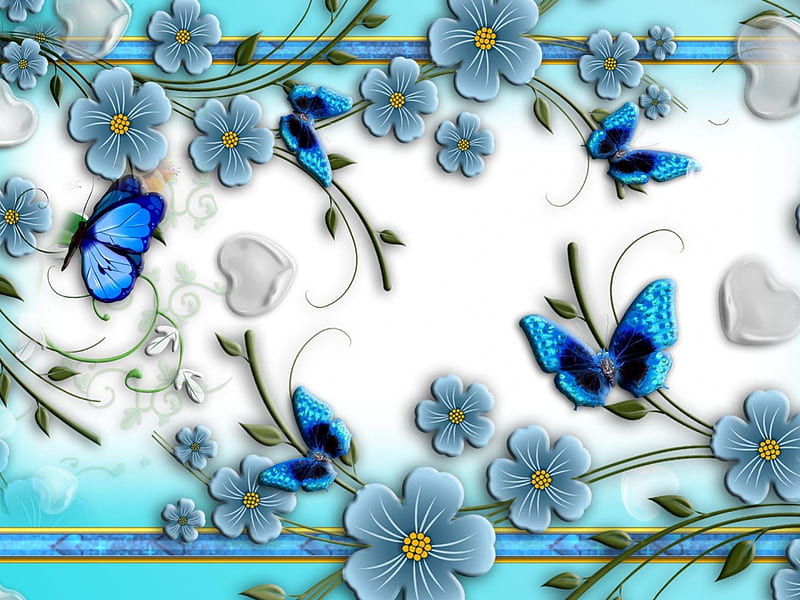 ✰Brilliant Blue✰, pretty, transpalent, chic, bonito, seasons, winged, sweet, leaves, flutter, splendor, love, bright, brilliant, flowers, colorfuls, pollen, animals, blue, lovely, colors, butterflies, spring, corazones, cute, cool, flying, summer, petals, HD wallpaper
