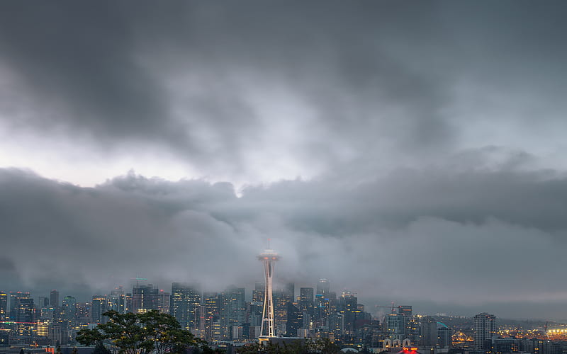 Seattle, Space Needle, observation tower, Seattle cityscape, skyline, american city, Washington, USA, HD wallpaper