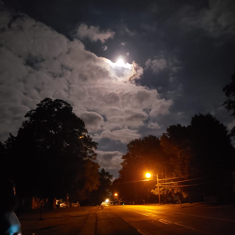 Late Night Stroll, lights, moon, HD phone wallpaper