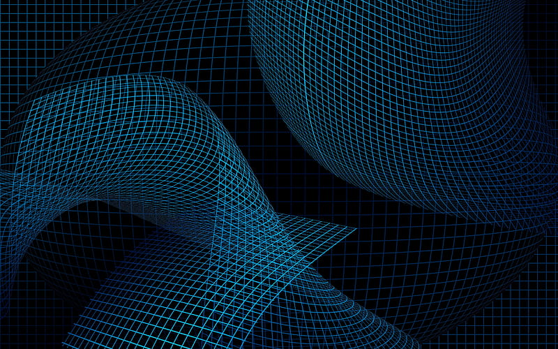 digital neon whirlwinds, digital blue texture, digital swirls background, neon grid blue texture, HD wallpaper
