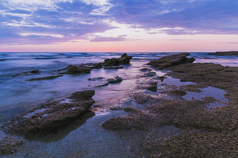 stones, coast, rocks, sea, horizon, HD wallpaper