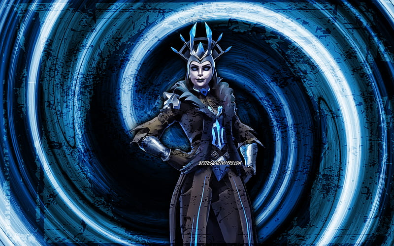 The Ice Queen, blue grunge background, Fortnite, vortex, Fortnite characters, The Ice Queen Skin, Fortnite Battle Royale, The Ice Queen Fortnite, HD wallpaper