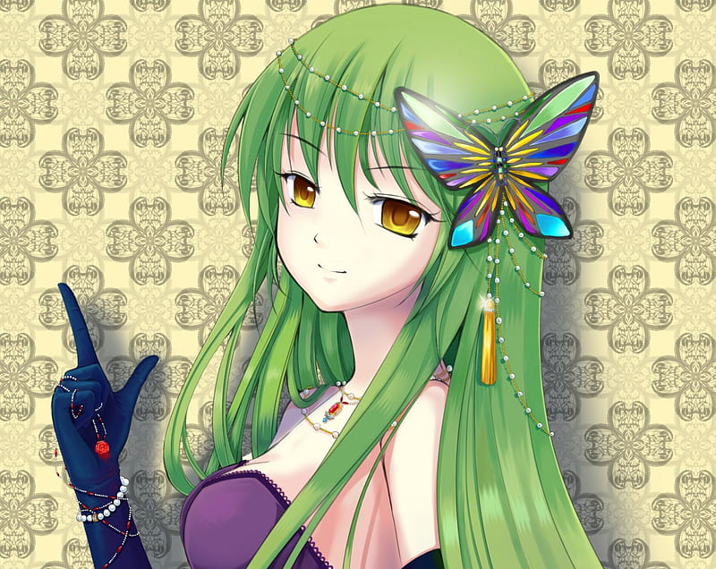 CC, pretty, green, girl, anime, HD wallpaper