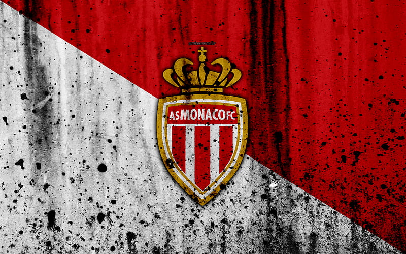 AS Monaco logo, Ligue 1, stone texture, Monaco, grunge, soccer, football club, metal texture, Liga 1, Monaco FC, HD wallpaper