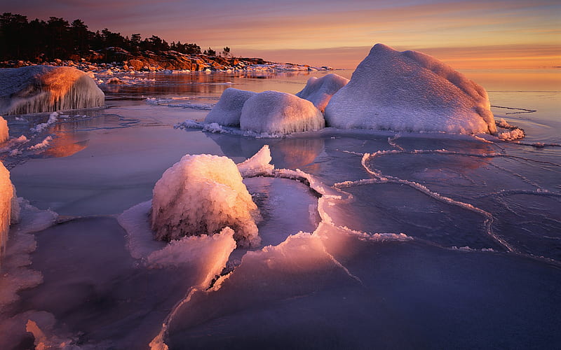 frozen coast of Sweden, HD wallpaper